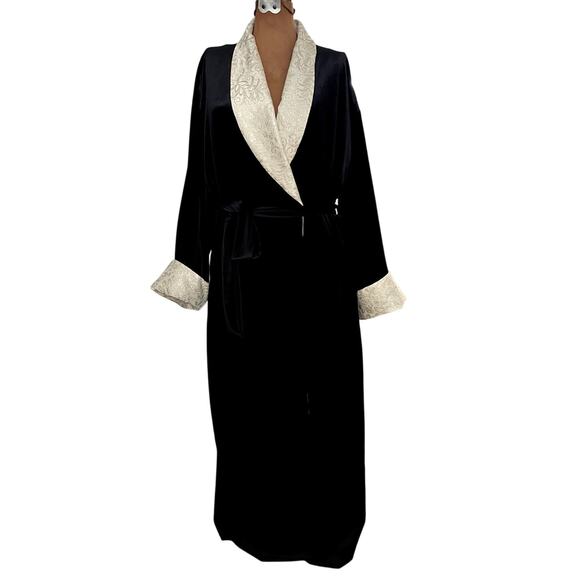 Natori Private Luxuries Sz L Velvet Robe Black Silk Maxi Luxury Elegant Glam - Picture 2 of 16